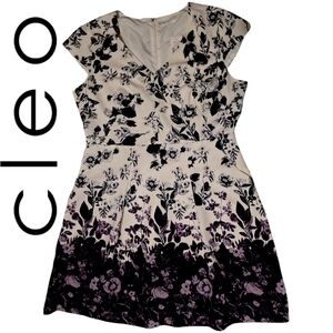 Cleo Cap Sleeve Midi A Line Dress Floral White Black Purple Plus Size 18